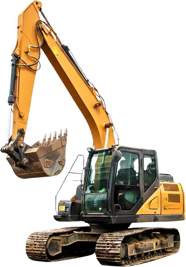 Excavadora sobre un montón de grava
